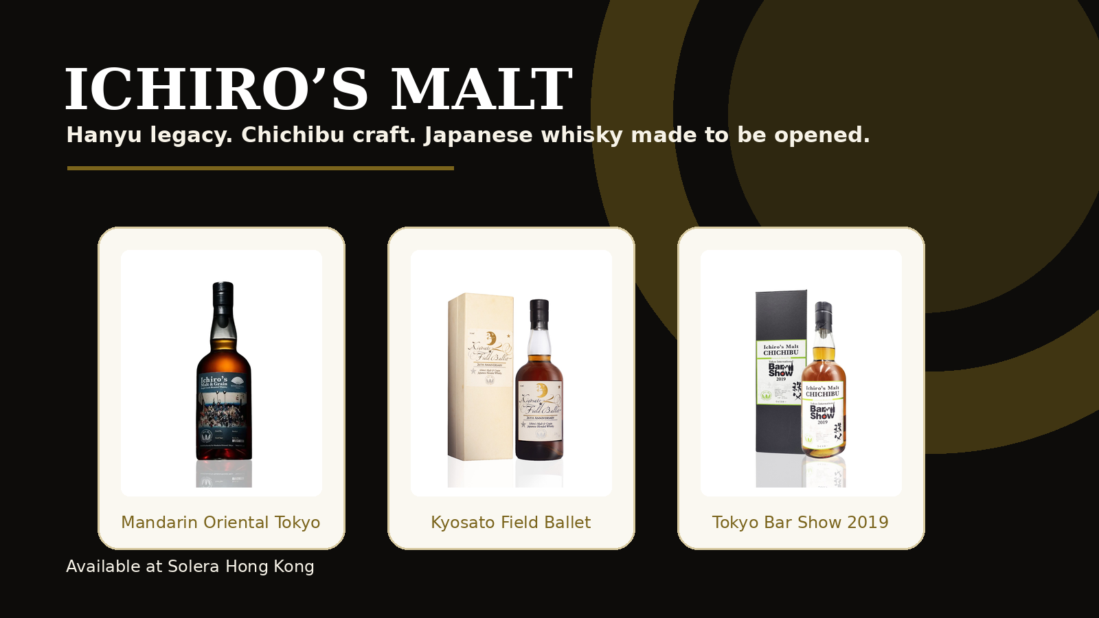 Ichiro's Malt Japanese whisky bottles available at Solera Hong Kong